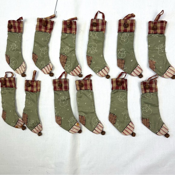 12 piece rustic Country Christmas stockings ornaments - Picture 1 of 8